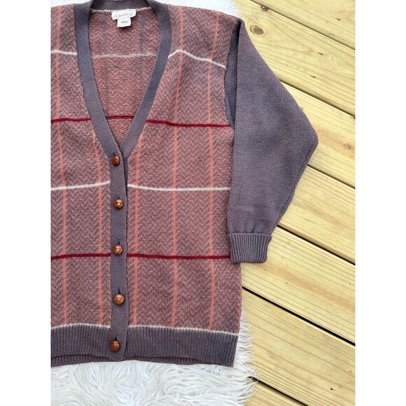Vintage John Meyer Wool Stripe Chevron Button Sweater Cardigan - Picture 2 of 6